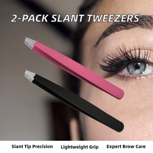 Lot de 2 pinces à épiler légères à pointe inclinée pour cils et sourcils - Pinces à épiler de précision professionnelles - Product Image 2