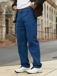 Jeans Vintage de Corte Recto y Ajustado para Hombre, Casuales, Elásticos, Ecológicos, de Cintura Media, Personalizados, con Parches de Mezclilla Suavizados y Desgastados - Product Image 2