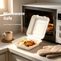 Biologisch afbreekbare wegwerp bento box van suikerrietpulp, magnetronbestendig met afsluitbaar deksel, voor croissant/gebak/fruit