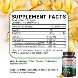 Capsules de gelée molle d'huile de poisson Oméga 3 pour adultes OEM/ODM 3600mg EPA DHA Naturel 120 gélules - Product Image 2
