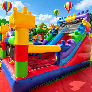 Scivolo Gonfiabile Resistente Stile Mattoncini, Colori Primari, Doppia Corsia, con Parete da Arrampicata, per Feste di Compleanno per Bambini, Divertimento Commerciale - Product Image 5