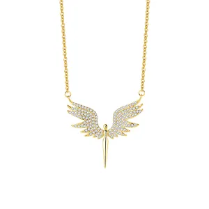 Fashion Design Women Pendant Necklaces 18k Gold Plated Micro Zircon angel wings necklace sterling silver