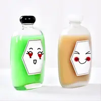 350Ml Thee Melk Eenvoudig Ontwerp Glazen Fles Met Wit Zwart Plastic Cap