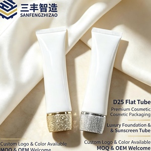 Tubo Cosmético Plano D25 de PE con Logotipo Impreso Personalizado, Tubo Vacío para Base de Maquillaje y Protector Solar con Tapa Decorada con Purpurina - Product Image 1