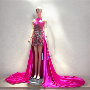 Vestido de Seda con Mangas Regulares para Mujer, Decoración de Pedrería de Alta Gama, Cómodo, Transpirable, Elegante y Lujoso para Fiestas de Invierno - Product Image 6