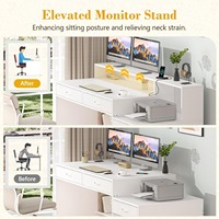 Bureau d'ordinateur blanc personnalisé de 55 pouces, bureau de maison ou de bureau avec 6 tiroirs, prises électriques, ports USB, support d'imprimante, étagère pour moniteur