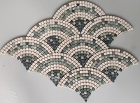Mosaïque de marbre personnalisée en onyx vert Ming en forme d'éventail, motif écaille de poisson, pour revêtement mural et sol de salle de bain