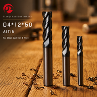 Fraise à 4 dents en carbure de tungstène personnalisée, outil de fraisage CNC HRC 55/60, revêtement AlTiN, fraisage en pente, support ODM OEM
