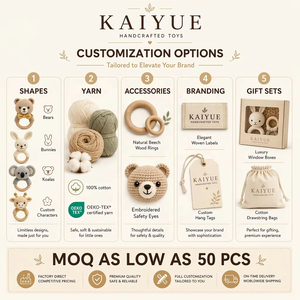 ของเล่นเขย่ามือถักโครเชต์รูปสัตว์ทำมือ KAIYUE พร้อมห่วงไม้สำหรับเด็ก ของเล่นเสริมพัฒนาการทางประสาทสัมผัส - Product Image 2