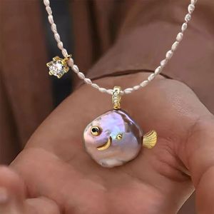 Elegant Brass18K Gold Plated Natural Pearl Big Head Clownfish and <strong>Crab</strong> Pendant Necklace Timeless Ocean Inspired <strong>Jewelry</strong> - Product Image 2