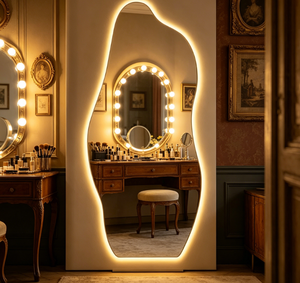 Irregular Plastic Frameless LED Backlit <b>Touch</b> <b>Switch</b> Modern Wall-Mounted Vanity Mirror for Bedroom and Hotel Use - Product Image 2