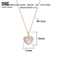 Charm motif cœur en argent sterling S925 avec pierre œil de chat et zircon plaqué or Accessoire indispensable pour cadeau de fiançailles