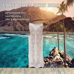 Women's Breathable Plain Dyed Lace Long <b>Skirt</b> <b>Elastic</b> Waist See Through Sexy Beach Bikini Cover-up 2025 Summer Fashion - Product Image 2
