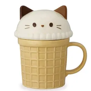 Terbaru kotak warna kreatif kartun kucing Panda kelinci cangkir keramik kucing lucu cangkir es krim hadiah lucu dengan tutup
