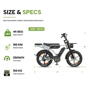 Vélo électrique tout-terrain M9 250W avec double batterie 48V 35Ah, suspension intégrale, pneus larges 20 pouces, freins hydrauliques, moteur 250W, en stock UE - Product Image 3