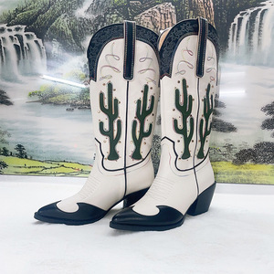 Nieuwe Leac Up Borduren Bloemen Knie Hoge Laarzen Vrouwen Etnische Retro Dikke Hak Grote Maat Ridder Laarzen 2022 Herfst Botas De Mujer  322