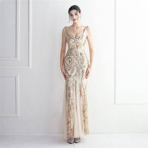 19618 # Banquet Slim-fit Soirée Tempérament Élégant Perle Maille Technologie Perlée Robe De Soirée Longue - Product Image 2