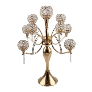 Candelabro de cristal para mesa de casamento, candelabros de 9 braços com cristal suspenso, peças centrais de luxo por atacado