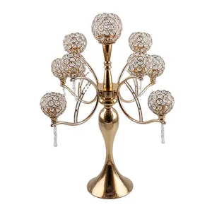 Bán buôn sang trọng centerpieces pha lê tổ chức sự kiện đám cưới Bảng TOP 9 Arms candelabra người giữ ngọn nến với treo pha lê