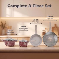 Ensemble de casseroles en aluminium moulé sous pression antiadhésif en granit, 8 pièces, couleur marbre rouge vin, écologique, compatible four et micro-ondes, OEM, marque privée