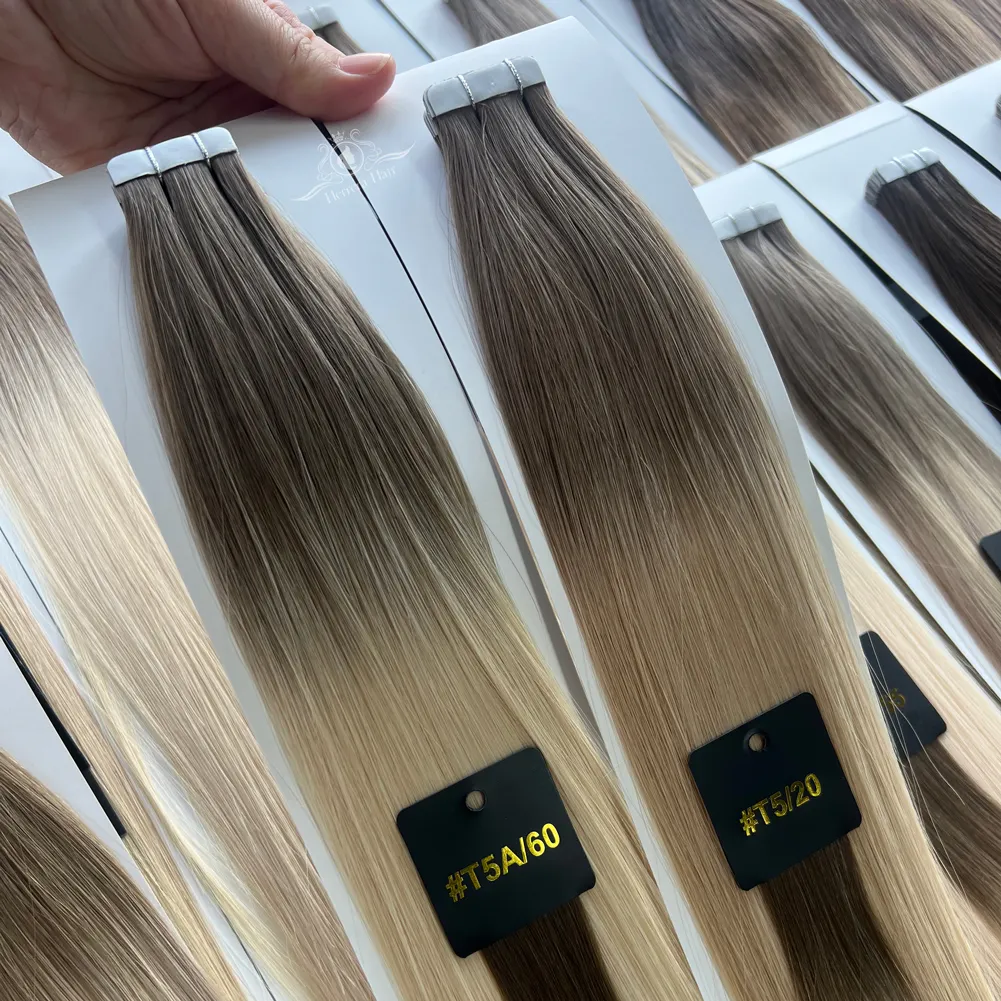 Ombre Tape Ins Real Raw 100% Human Hair Extensions Virgin Remy Russian Extensiones Cabello Humano Tape Natural Hair Extensions