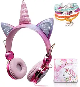 Cute Unicorn Ear Headphone Girlfriend New Years Gift Gaming Portable Carried Wireless Kids Earphone Headphone