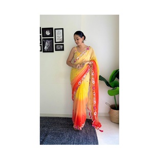 Sari le plus demandé pour les occasions décontractées et les fêtes, sari cousu avec un chemisier, prêt à porter, sari pour femmes à prix de gros - Product Image 1