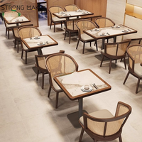 Commercial Boho rotin en bois demi-cercle rond café café en cuir stand sièges canapé Table et chaises ensemble pour Restaurant