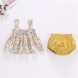 신생아 아기 소녀 2pcs 의상 세트 민소매 탑스 드레스 반바지 여름 아기 의류 세트
