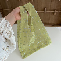 Nouveau sac à main en tulle floral, broderie florale, sacs d'épicerie réutilisables, sac fourre-tout pliable en organza