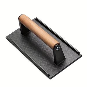 Tablero <span class=keywords><strong>de</strong></span> <span class=keywords><strong>carne</strong></span> <span class=keywords><strong>de</strong></span> prensado largo con mango <span class=keywords><strong>de</strong></span> madera <span class=keywords><strong>de</strong></span> hierro fundido sin revestimiento <span class=keywords><strong>carne</strong></span> <span class=keywords><strong>de</strong></span> prensado redonda para exteriores - Product Image 2