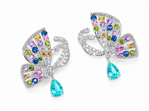 Pendientes de Plata 925 con Mariposa y Gemas de Colores Cultivadas en Laboratorio, Chapados en Oro de 18K, Certificados por NGTC, de UM Jewelry - Product Image 6