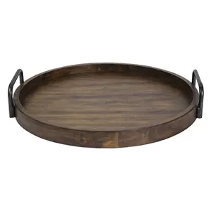 Acacia Wood And Metal Serving Tray Round Shape Round Wood Trays For Food