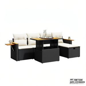 Conjunto de Sofás de Jardín de 6 Piezas de Mimbre Sintético Negro, Muebles de Exterior de Diseño Elegante, Resistentes a la Intemperie, para Uso en el Jardín - Product Image 1