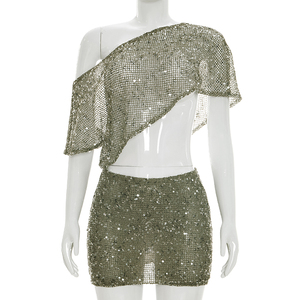 Viviblook Y26DS138 Nouvelle Robe d'été décontractée pour femme, mini-robe moulante de soirée à épaules dénudées, à sequins et découpes - Product Image 1