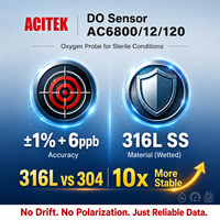 ACITEK Anpassbarer DO6800 Gelöst-Sauerstoff-Sensor 5m Kabel 130°C Autoklavierbar 316L Edelstahl Polarographische DO-Elektrode Messgerät