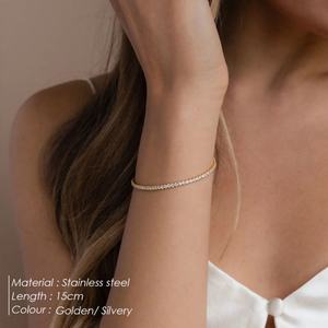 Modernas Pulseras y Brazaletes de Tenis de Oro Sólido 14K 18K AU750, Acero Inoxidable y Zirconia, Resistentes al Agua y al Deslustre, para Mujer - Product Image 6