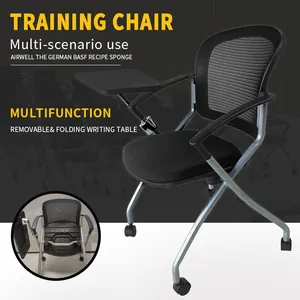Stackable Mesh Fabric Conference Study Training Folding Office Chair Desk With Writing Table For Conference Room Meeting