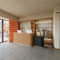 Comptoir de caisse de magasin de vêtements en panneaux de bois de style personnalisé