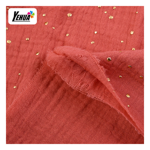 Offre Spéciale 100% coton 2 couches <span class=keywords><strong>gaze</strong></span> mousseline tissu avec goutte de rosée et étoiles en feuille sur le dessus pour robes et jupes pour femmes - Product Image 1