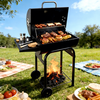 Barbecue moderne en acier inoxydable, pliable, réglable, empilable, double face, avec allumage piézoélectrique, chariot, pour 5+ personnes, extérieur