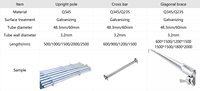 Échafaudage à poutres en acier galvanisé Q345 Q235, barres transversales à embout, poteaux verticaux, supports diagonaux, pince supérieure pour plateau, tube en acier