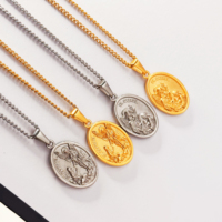 Collier pendentif en acier inoxydable or argent, médaille de saint patron, saint Gabriel archange, amulette, bijoux catholiques pour hommes