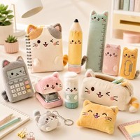 Jouets en peluche fantaisie pour chat, trousse à crayons, calculatrice, agrafeuse, règle, jouet en peluche moelleux