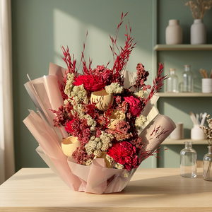 Ramo de Flores Secas Mixtas Rojas y Blancas, Arreglo Floral Natural de Larga Duración LB-011 - Product Image 1