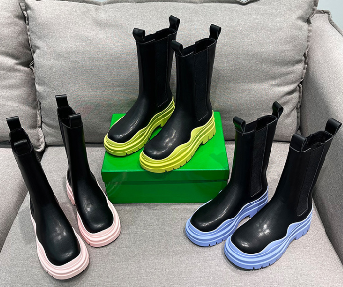 2021 women new mid-tube boot genuine leather thick soled casual boots women's waterproof rain boots