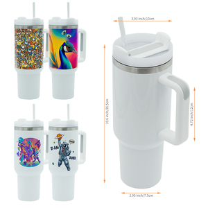 Mug isotherme en acier inoxydable de 40 oz avec poignée, gobelet de camping sous vide avec paille, supports vierges personnalisables par sublimation - Product Image 5