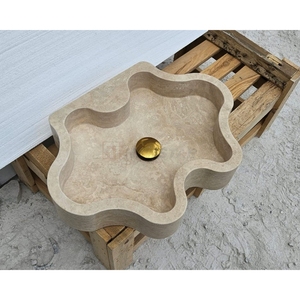 <span class=keywords><strong>Lavabo</strong></span> en pierre sculptée en bloc massif de travertin beige Newstar pour les projets de villas et d'hôtels - Product Image 6