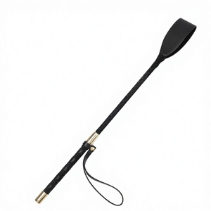 YYleather Whip Horse PU Leather 18 Inch Horse Whip <b>Equestrianism</b> Crop Double Slapper Black Riding Crop Model 1428 - Product Image 3