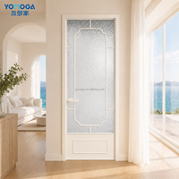 Puerta de Vidrio para Baño Interior con Panel de Vidrio Decorativo con Patrones y Marco de Estilo Vintage